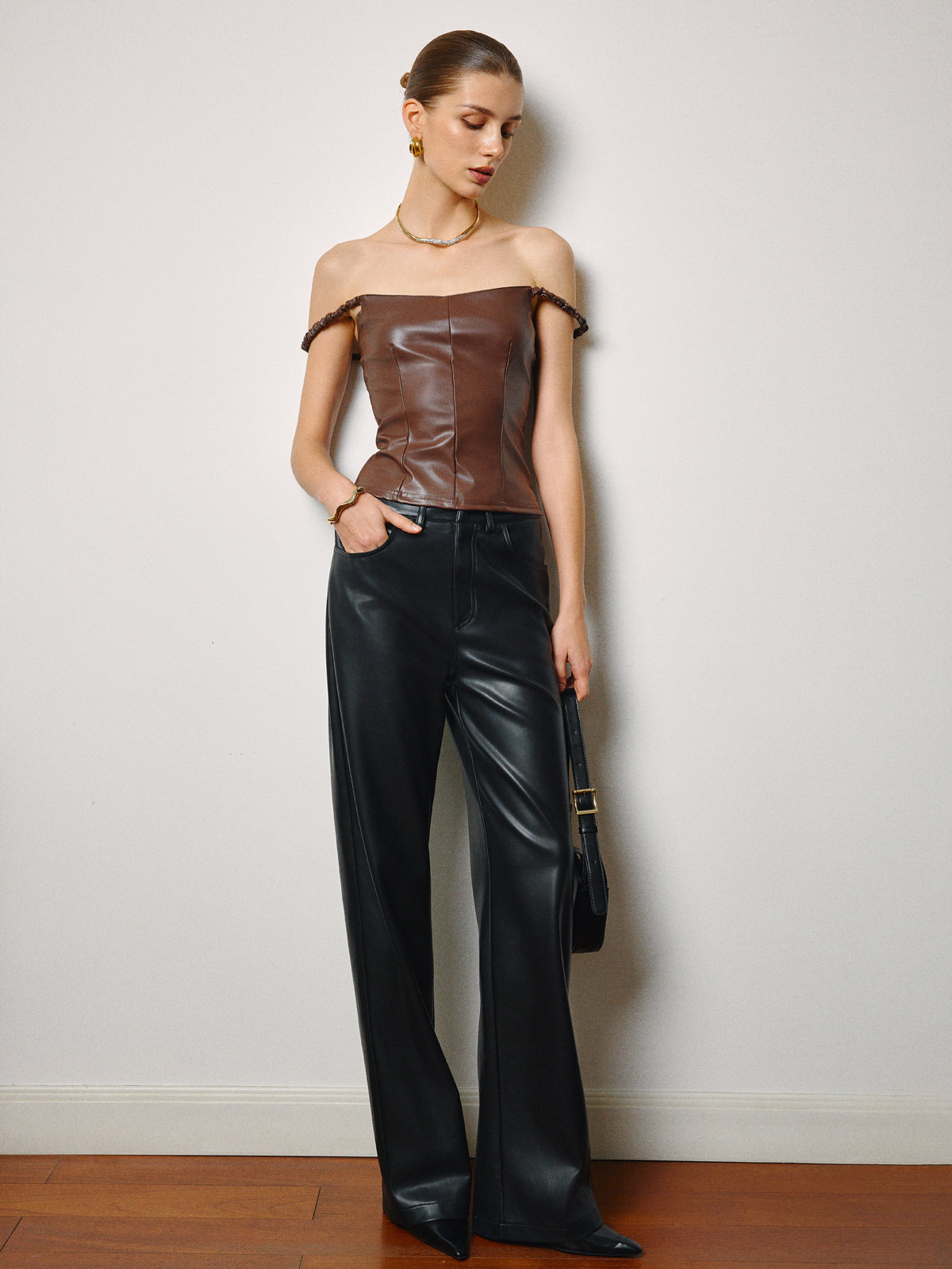 Faux Leather Skinny Cami Top-Chicvia