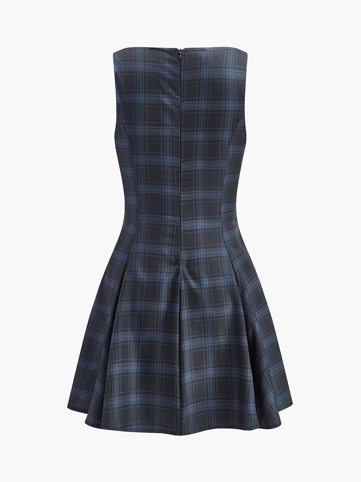 Checked Pleated Zipper Tank Dress-Chicvia