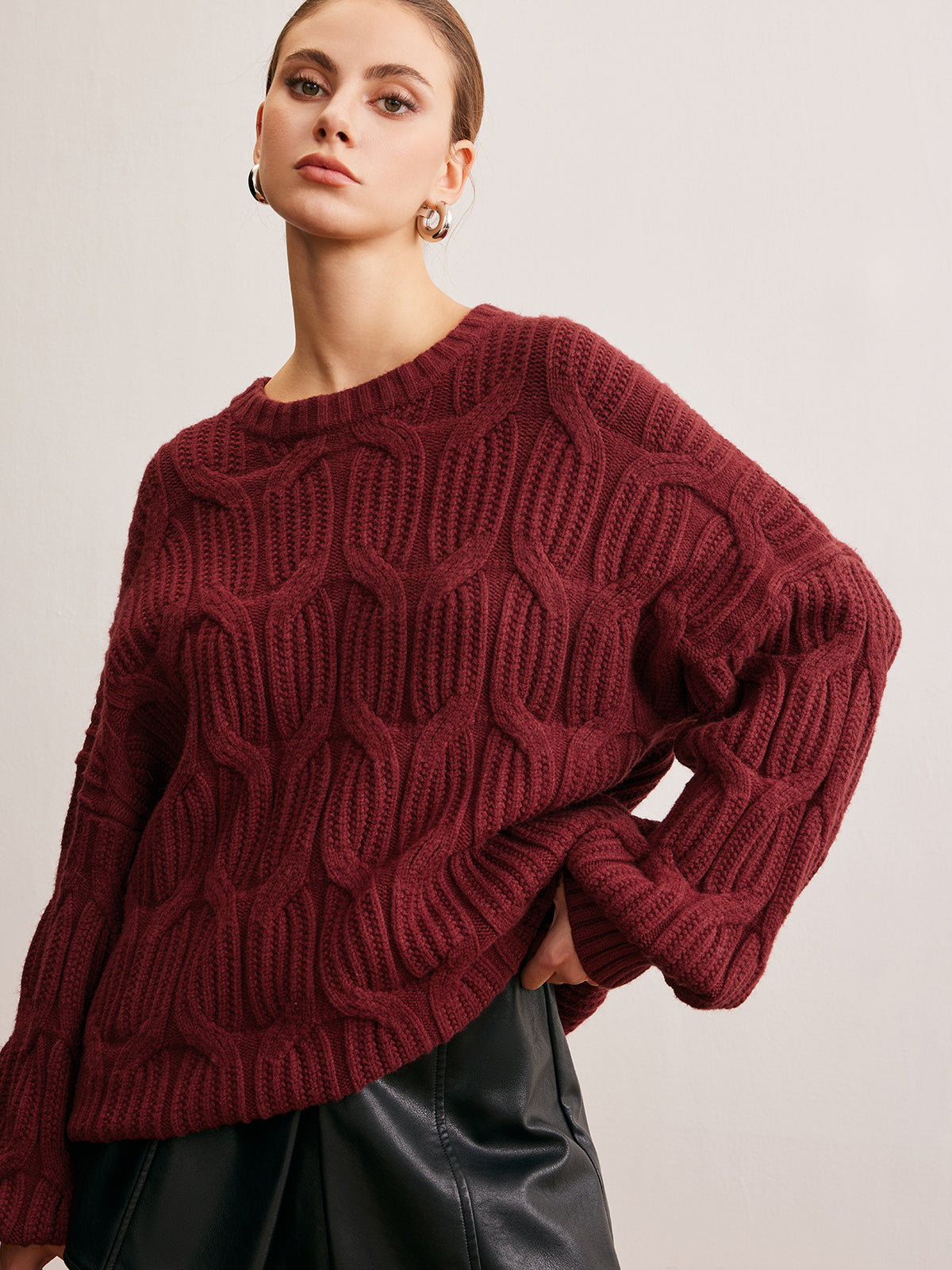 Plain Draped Pullover Sweater-Chicvia