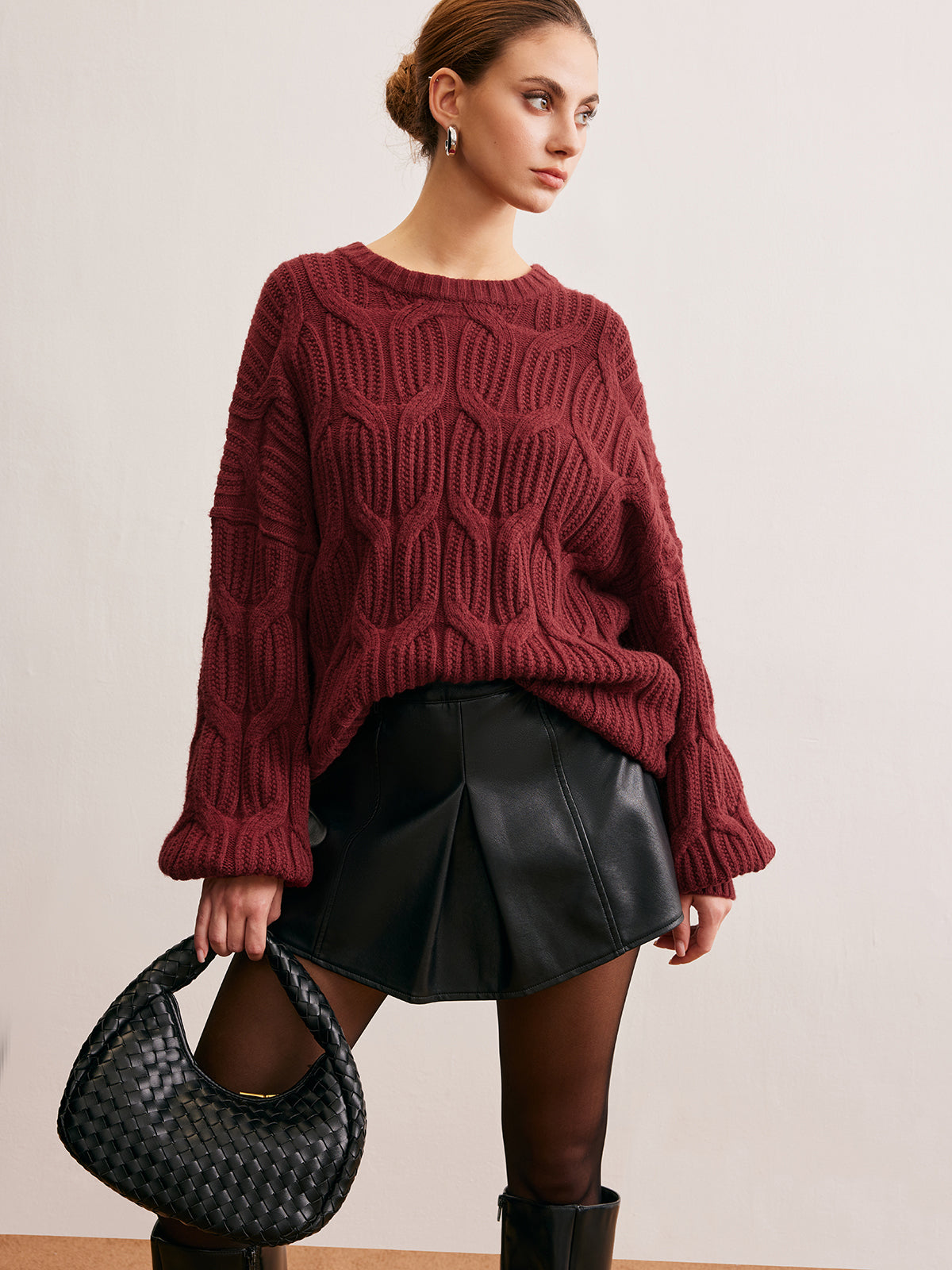 Plain Draped Pullover Sweater-Chicvia