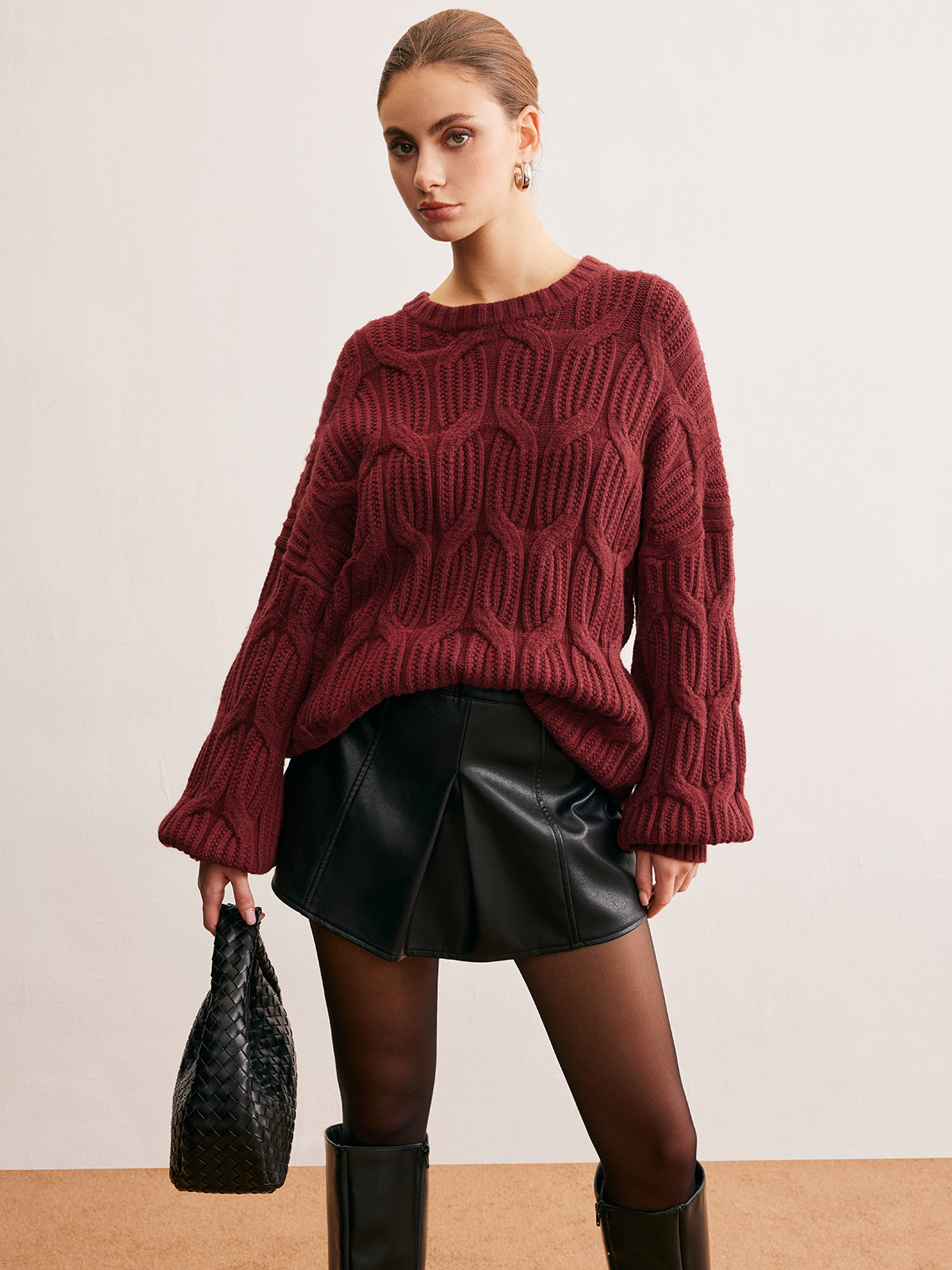 Plain Draped Pullover Sweater-Chicvia