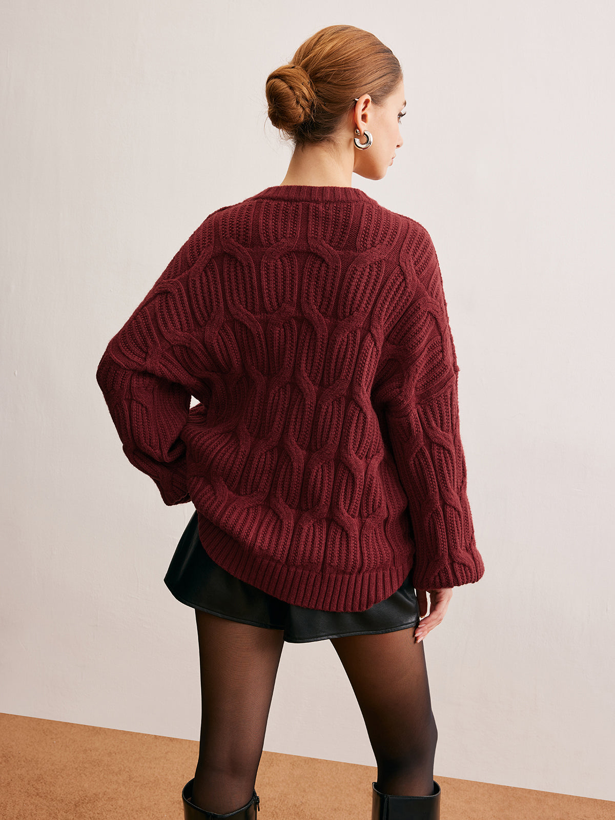 Plain Draped Pullover Sweater-Chicvia