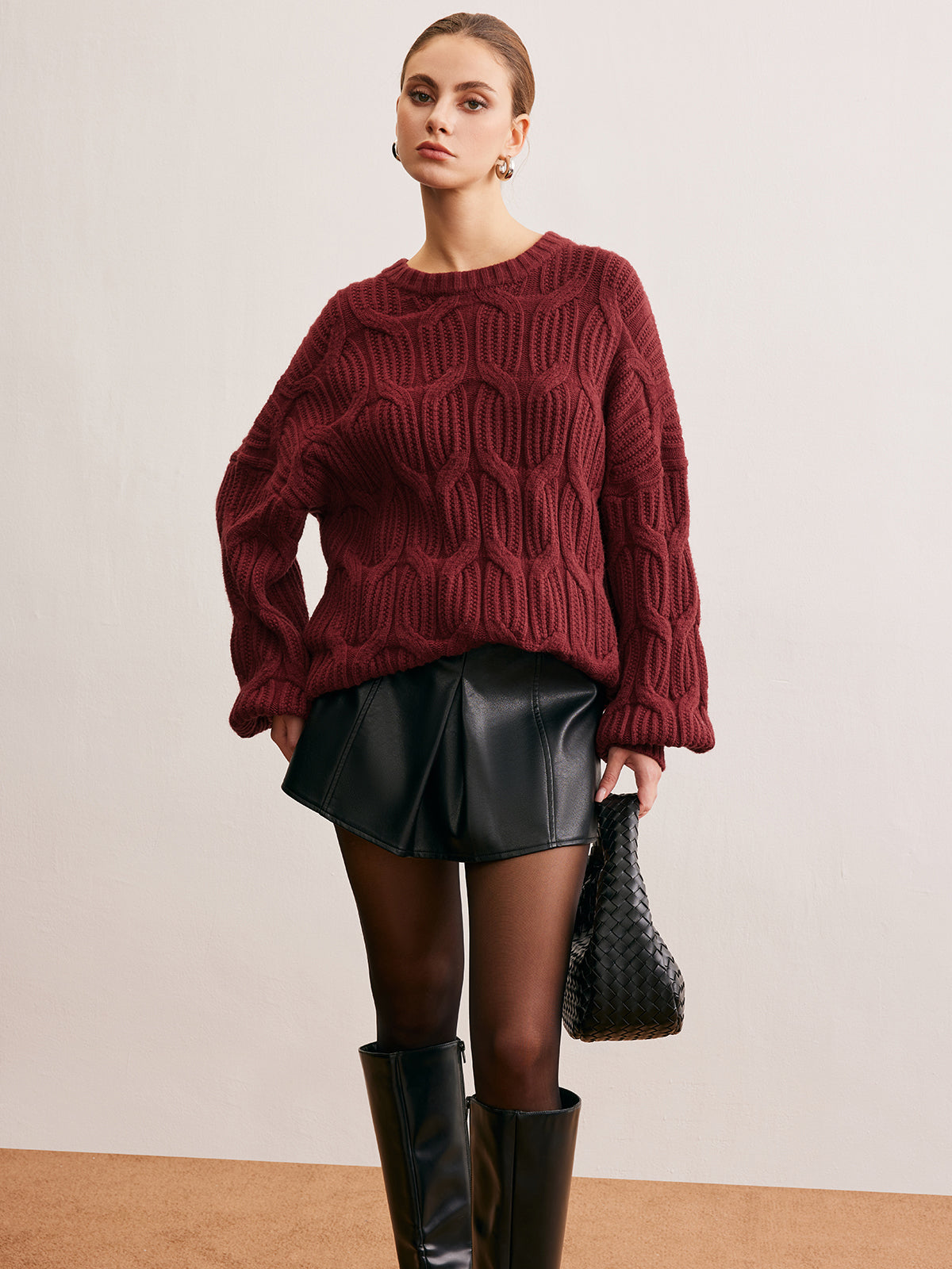 Plain Draped Pullover Sweater-Chicvia