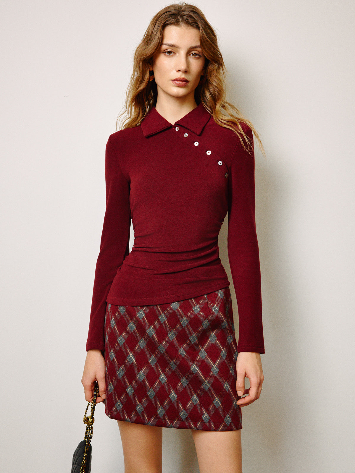 Mid-Waist Tweed Zipper Skirt-Chicvia