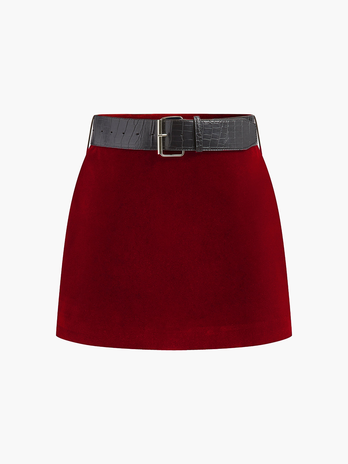 Crocodile Belted Velvet Mini Skirt-Chicvia
