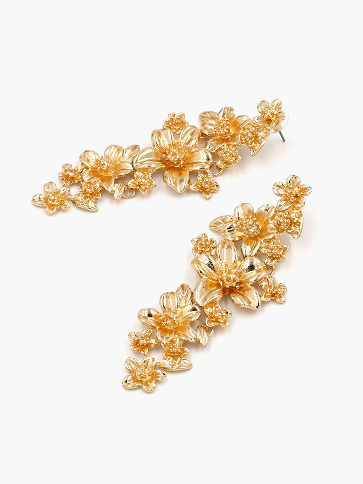 Golden Floral Stud Drop Earrings-Chicvia
