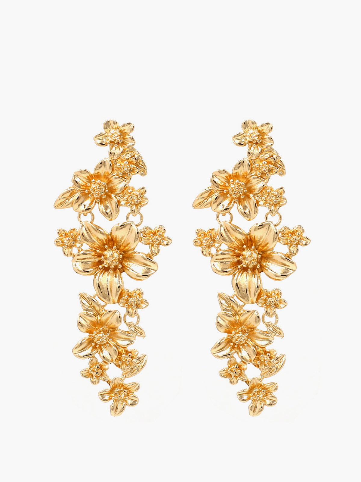 Golden Floral Stud Drop Earrings-Chicvia