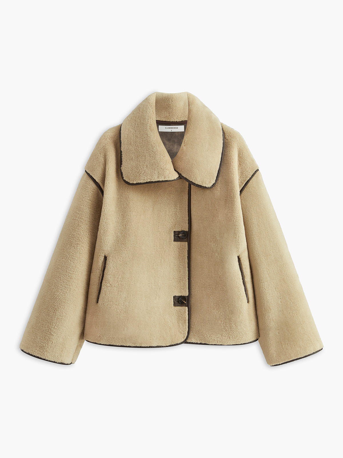 Contrast Piping Shift Minky Coat-Chicvia