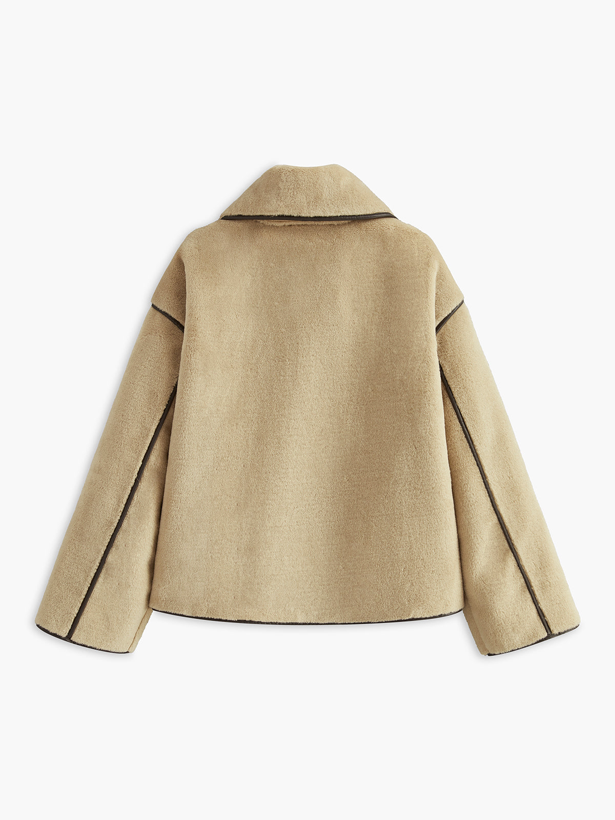 Contrast Piping Shift Minky Coat-Chicvia