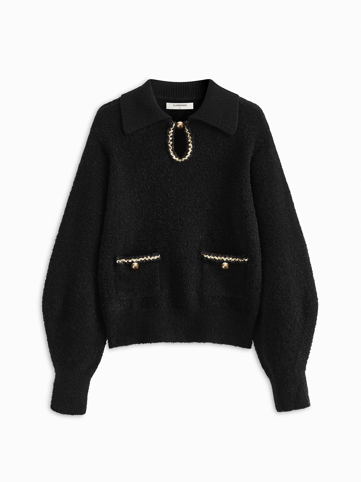 Elegant Contrast Binding Keyhole Neckline Polo Sweater-Chicvia