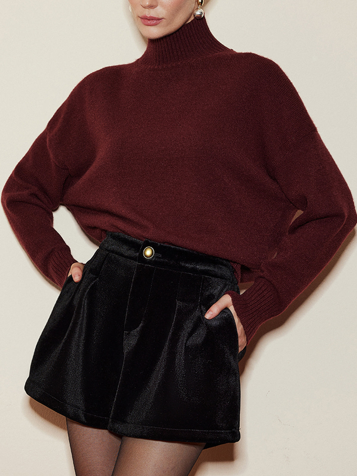 Elegant Mock Neck Shift Sweater-Chicvia