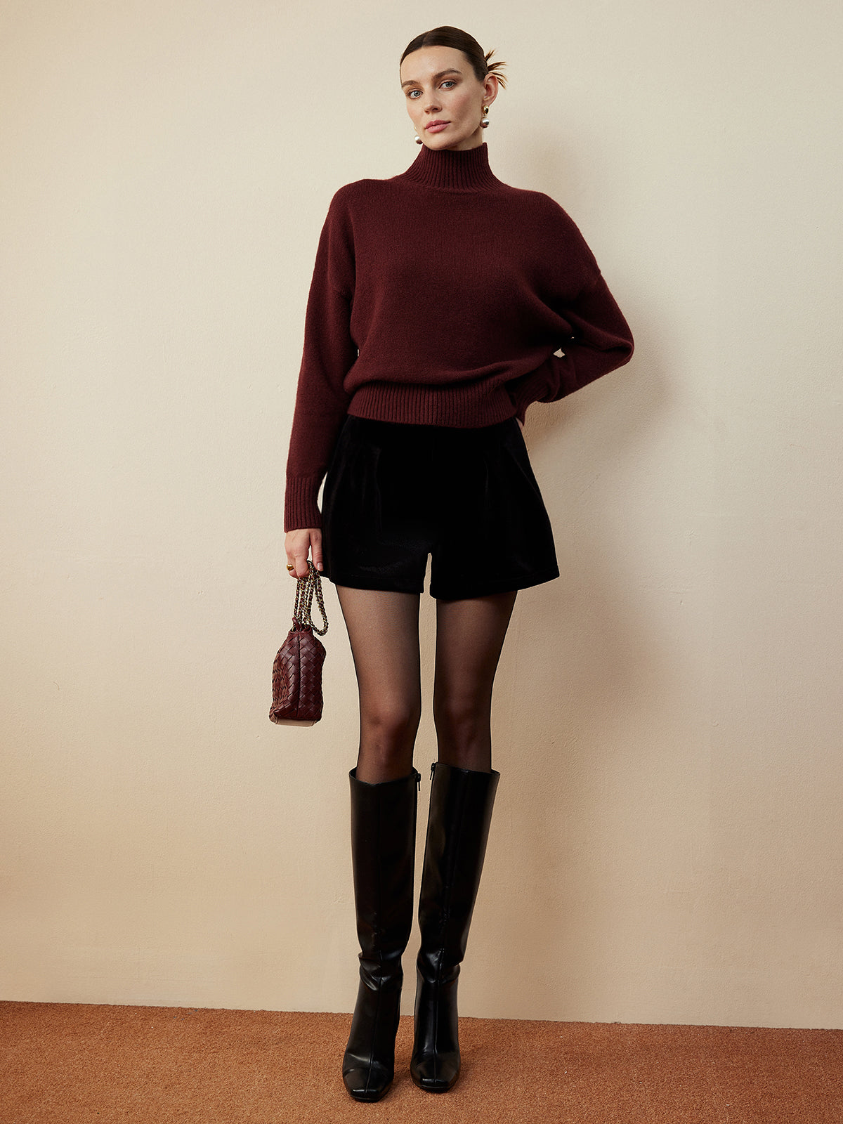 Elegant Mock Neck Shift Sweater-Chicvia