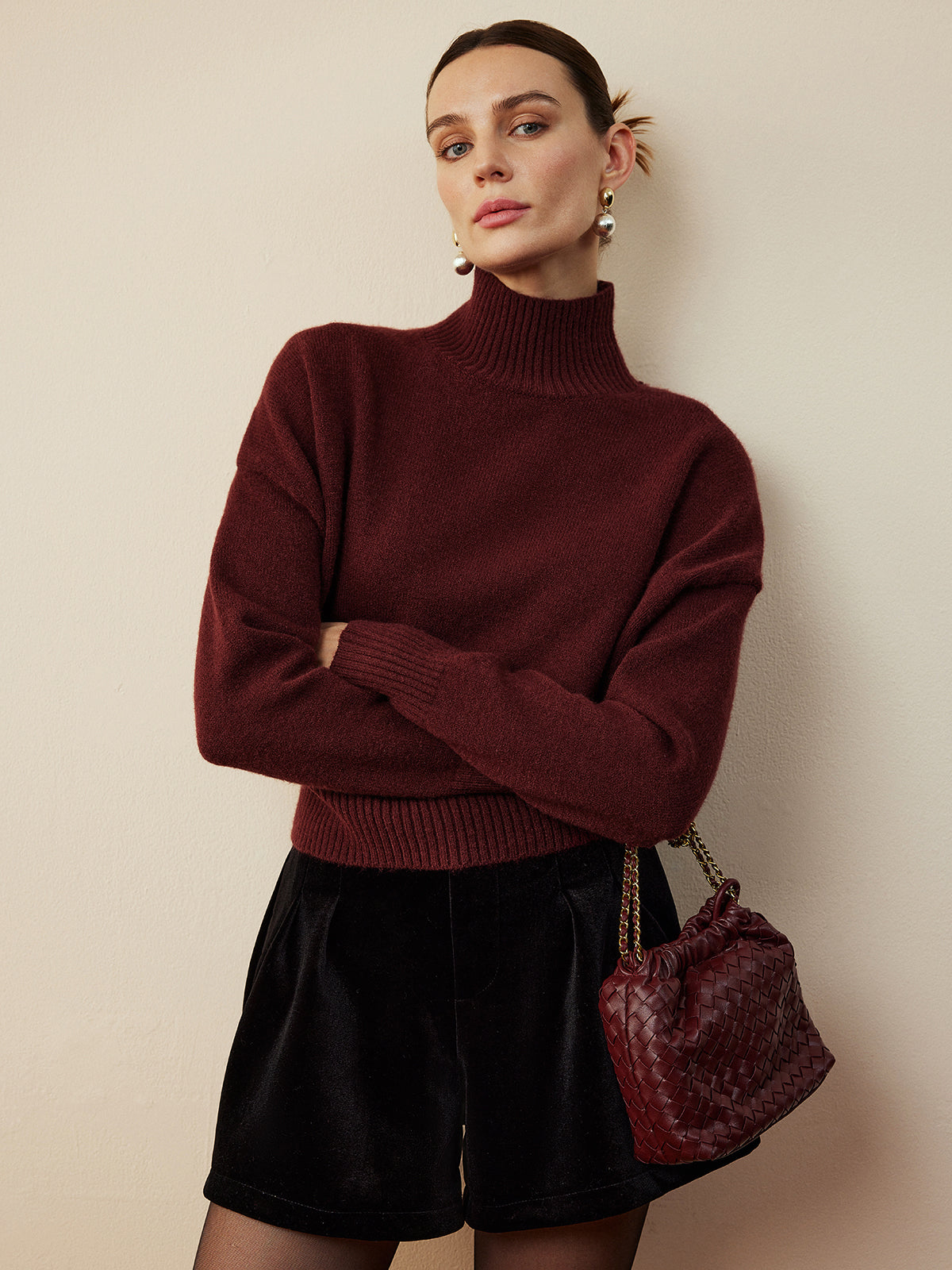 Elegant Mock Neck Shift Sweater-Chicvia