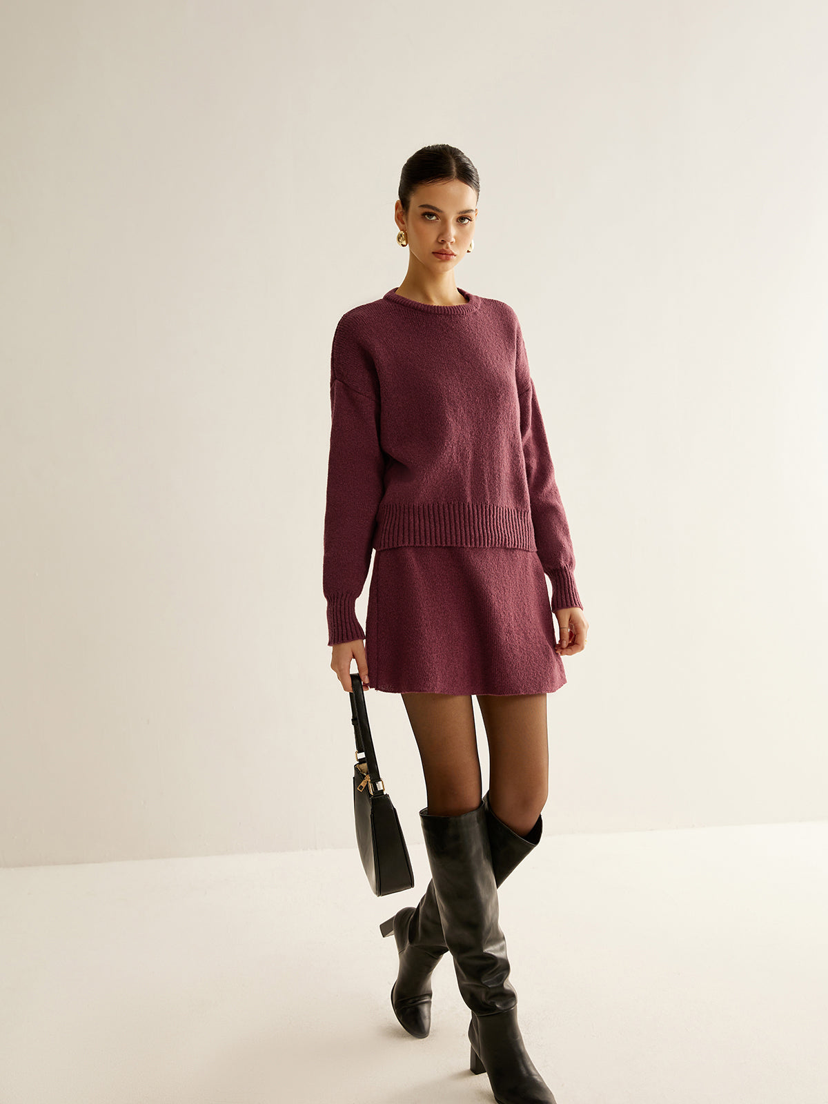 Minimalist Plain Soft Sweater Co-ords-Chicvia