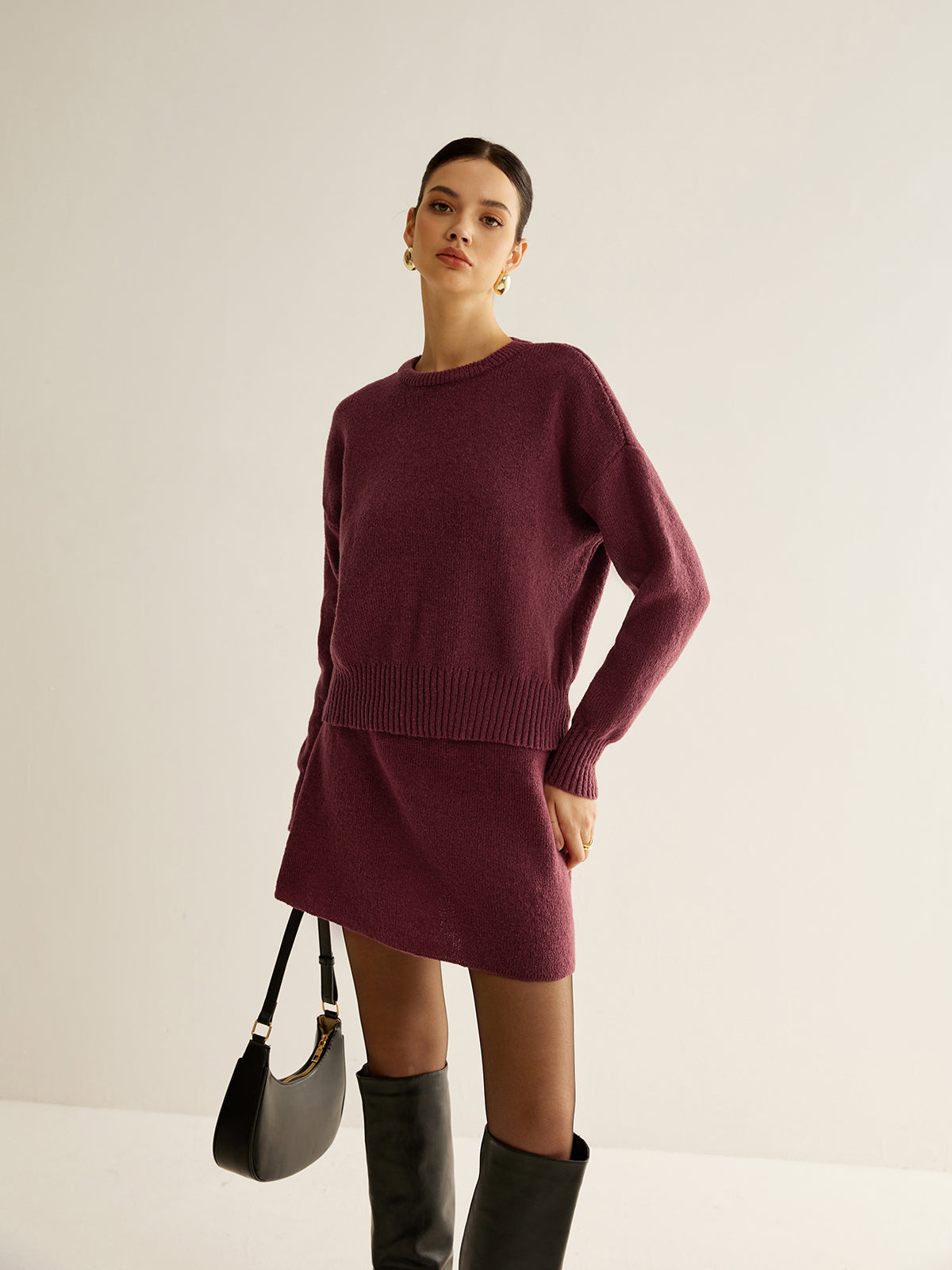 Minimalist Plain Soft Sweater Co-ords-Chicvia
