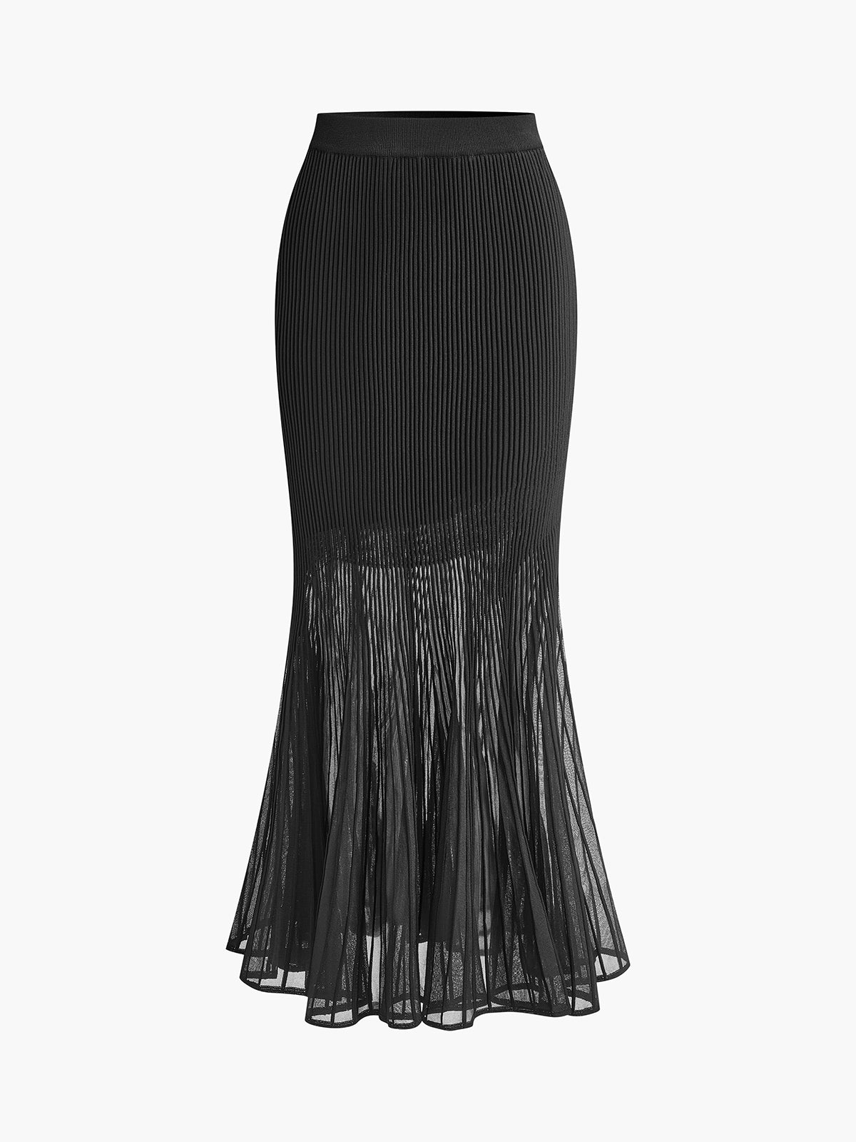 Knit Pleated Semi-sheer Maxi Skirt-Chicvia