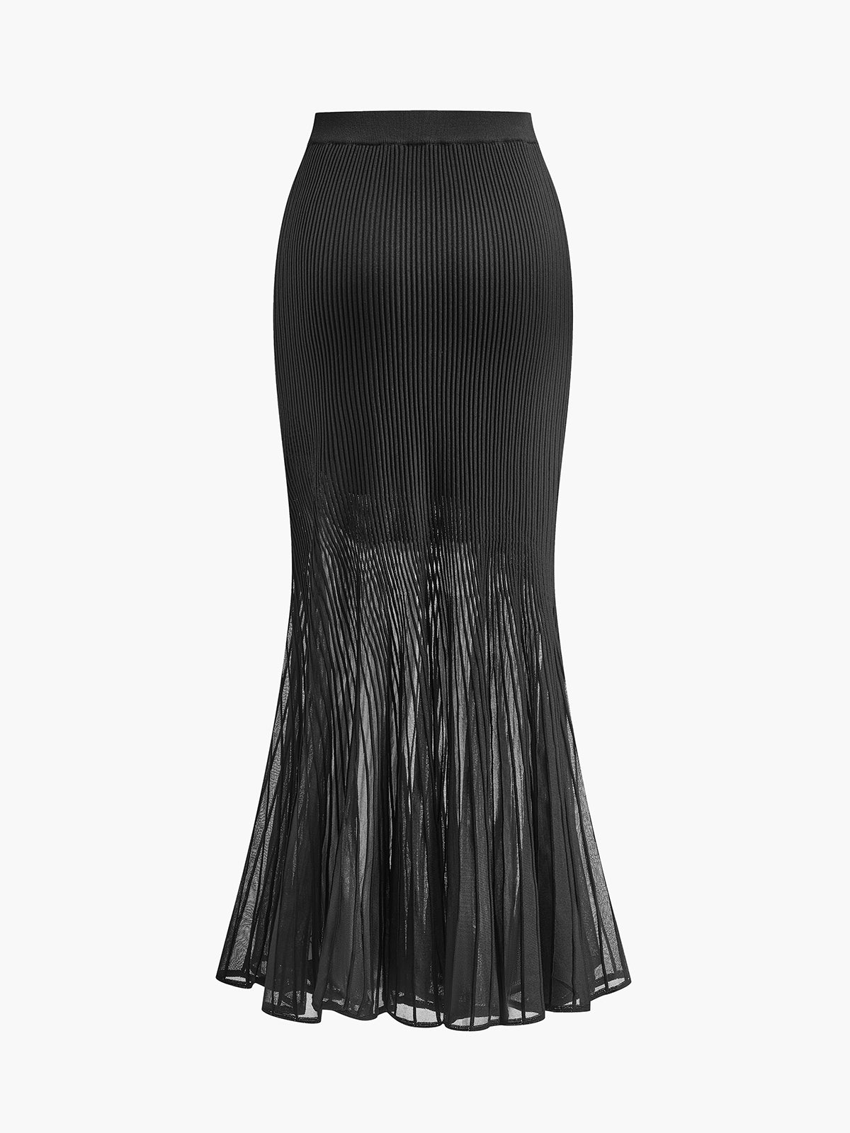 Knit Pleated Semi-sheer Maxi Skirt-Chicvia