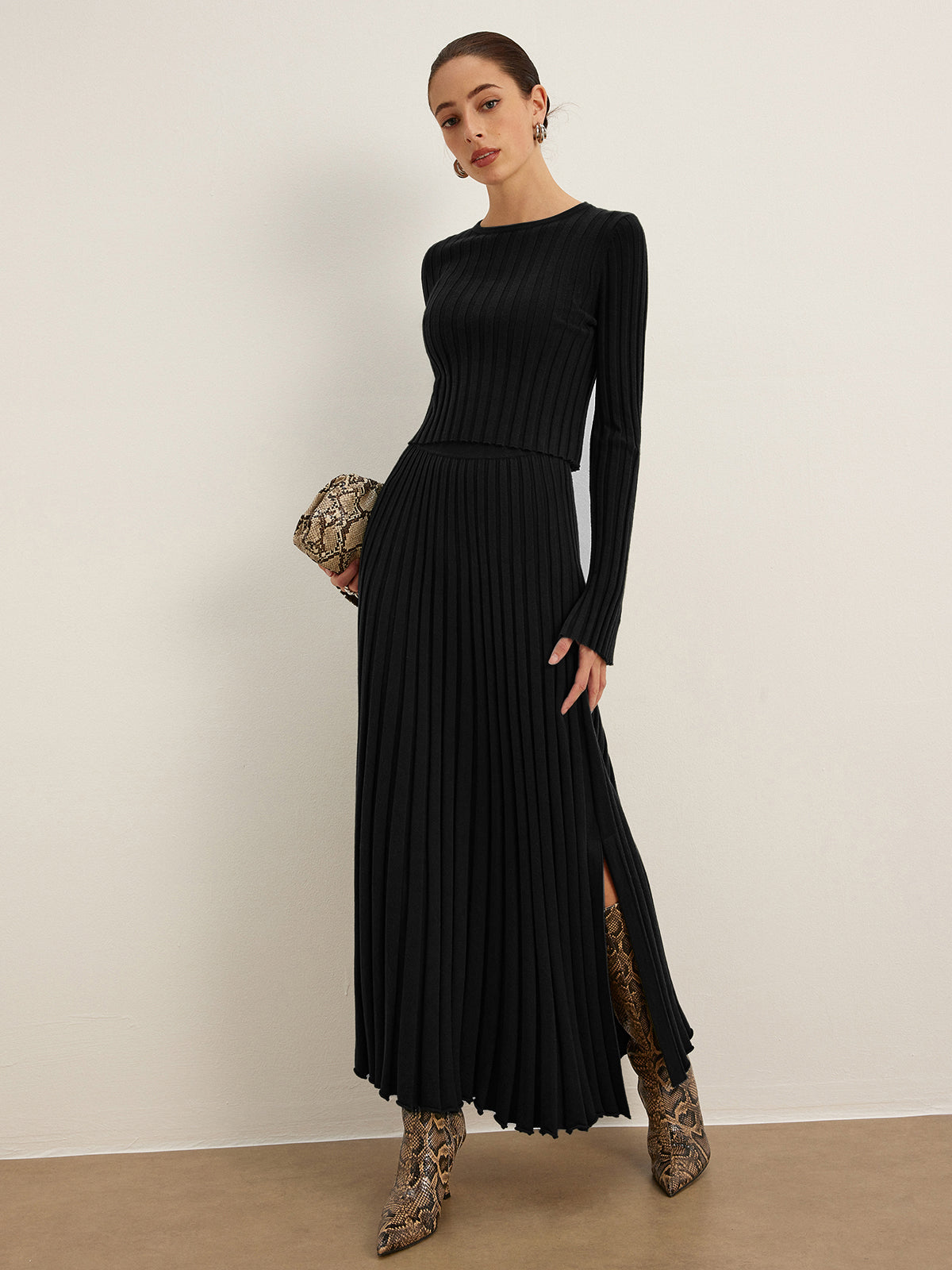 Lettuce Trim Ribbed Crop Sweater-Chicvia