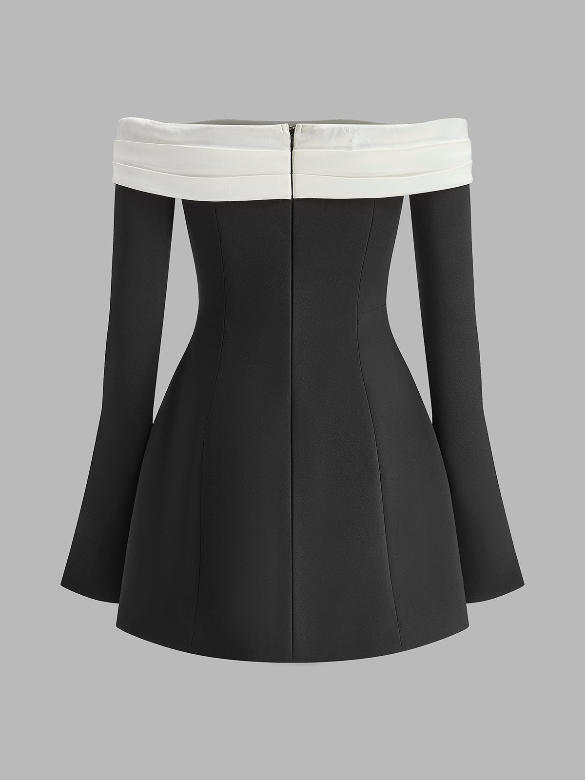 Color Block Off-Shoulder Bell Sleeve Dress-Chicvia