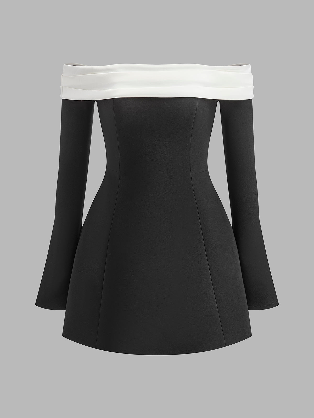 Color Block Off-Shoulder Bell Sleeve Dress-Chicvia