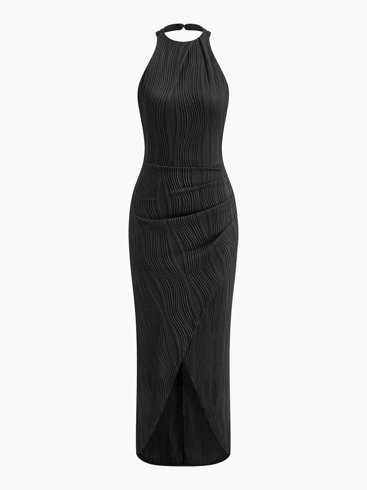 Pleated Halter Neck Dress-Chicvia