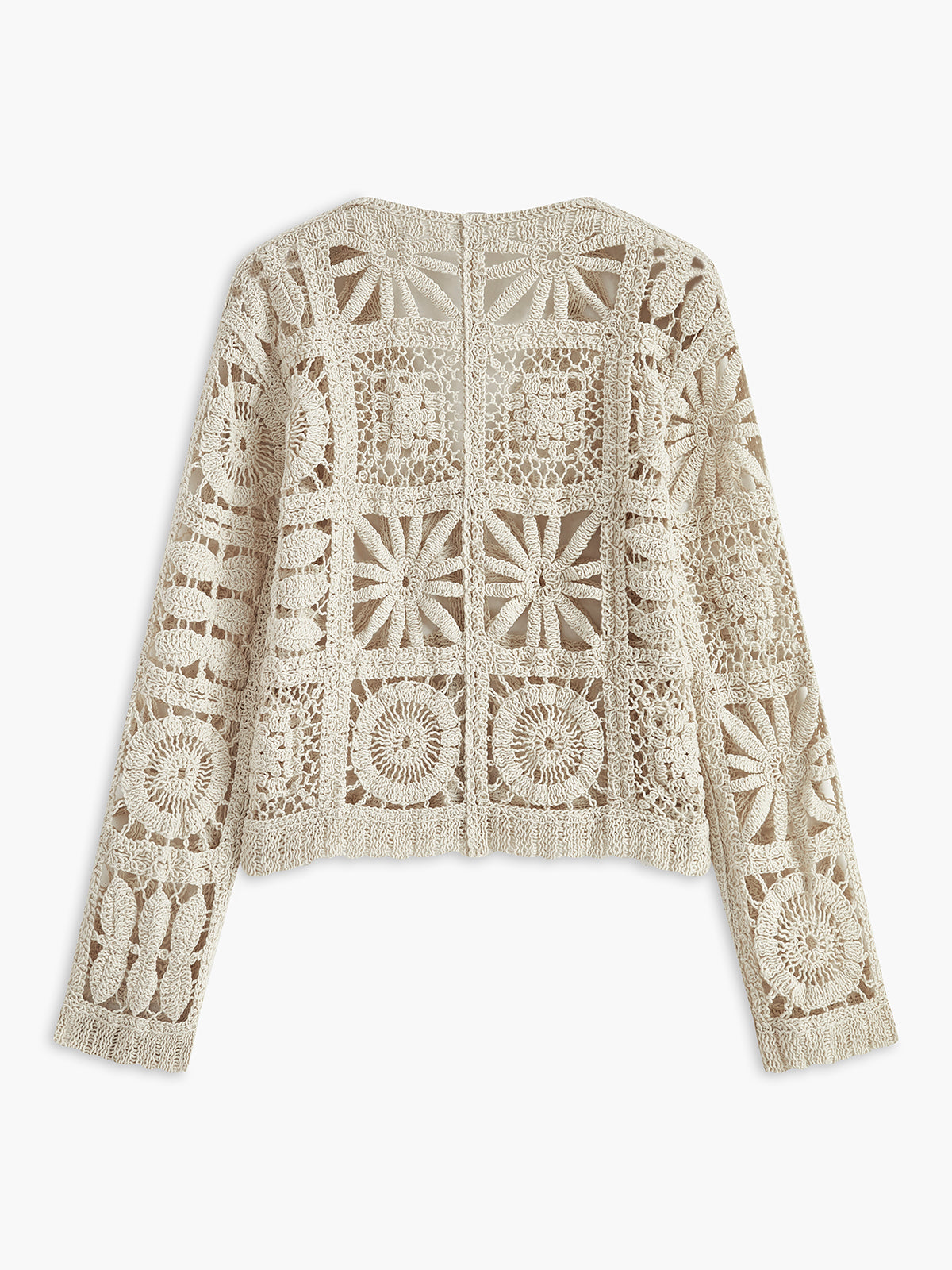 Crochet Square Pattern Button-Front Cardigan-Chicvia