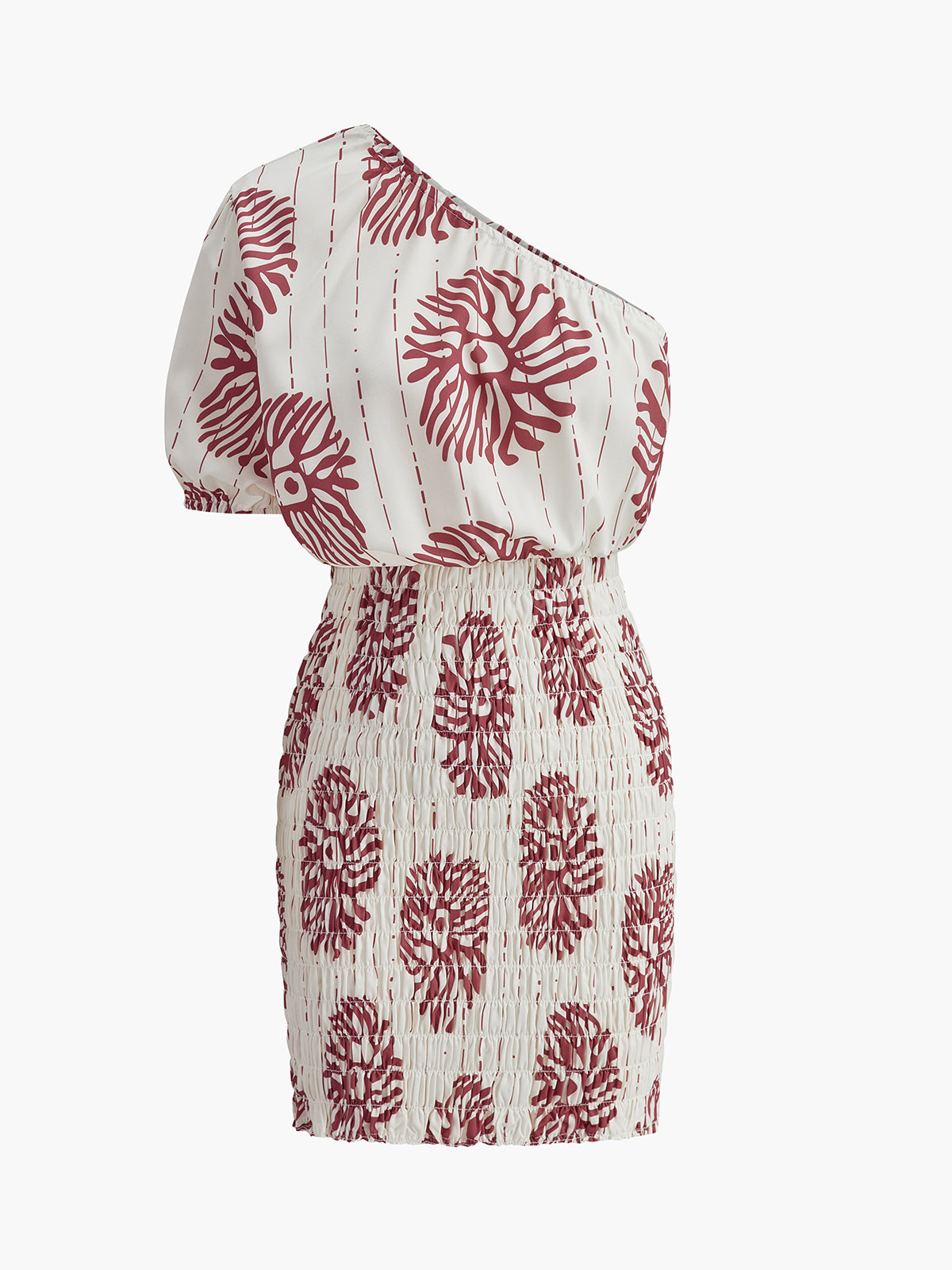 Off-Shoulder Floral Smocked Dress-Chicvia