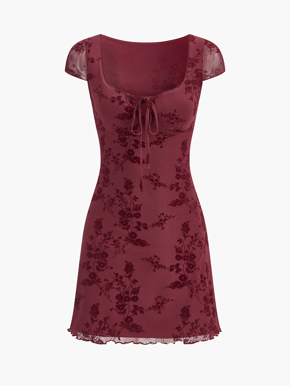 Floral Ruffle Hem Tie-Front Dress-Chicvia