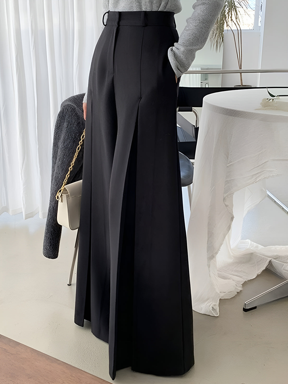 High-Waist Pleated Wide-Leg Pants-Chicvia