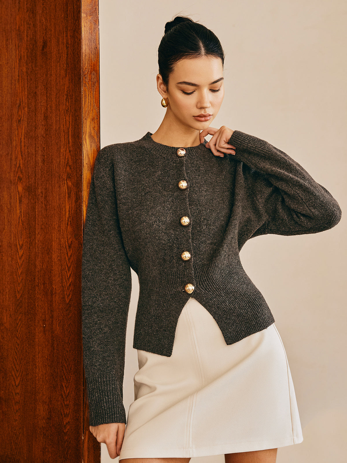 Button Down Split Sweater-Chicvia