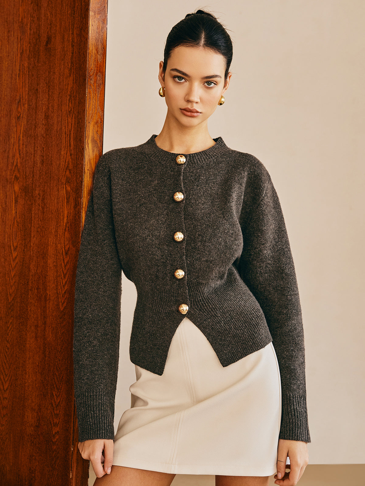 Button Down Split Sweater-Chicvia