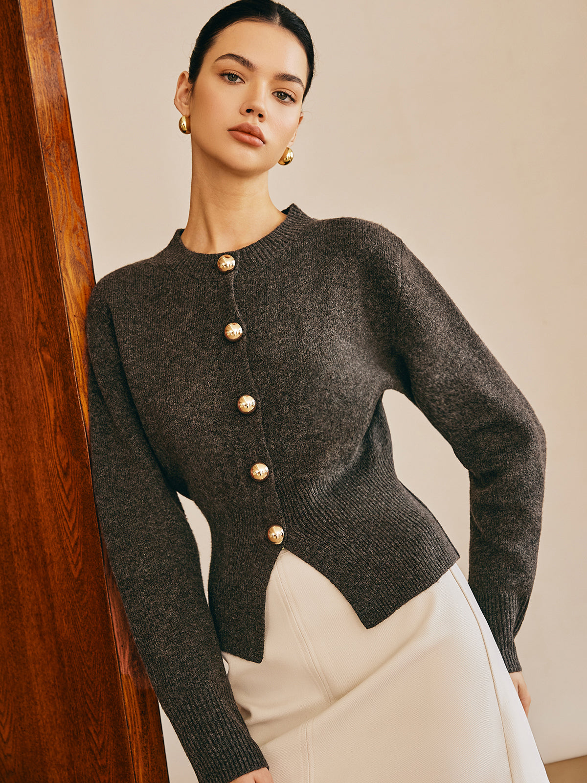 Button Down Split Sweater-Chicvia