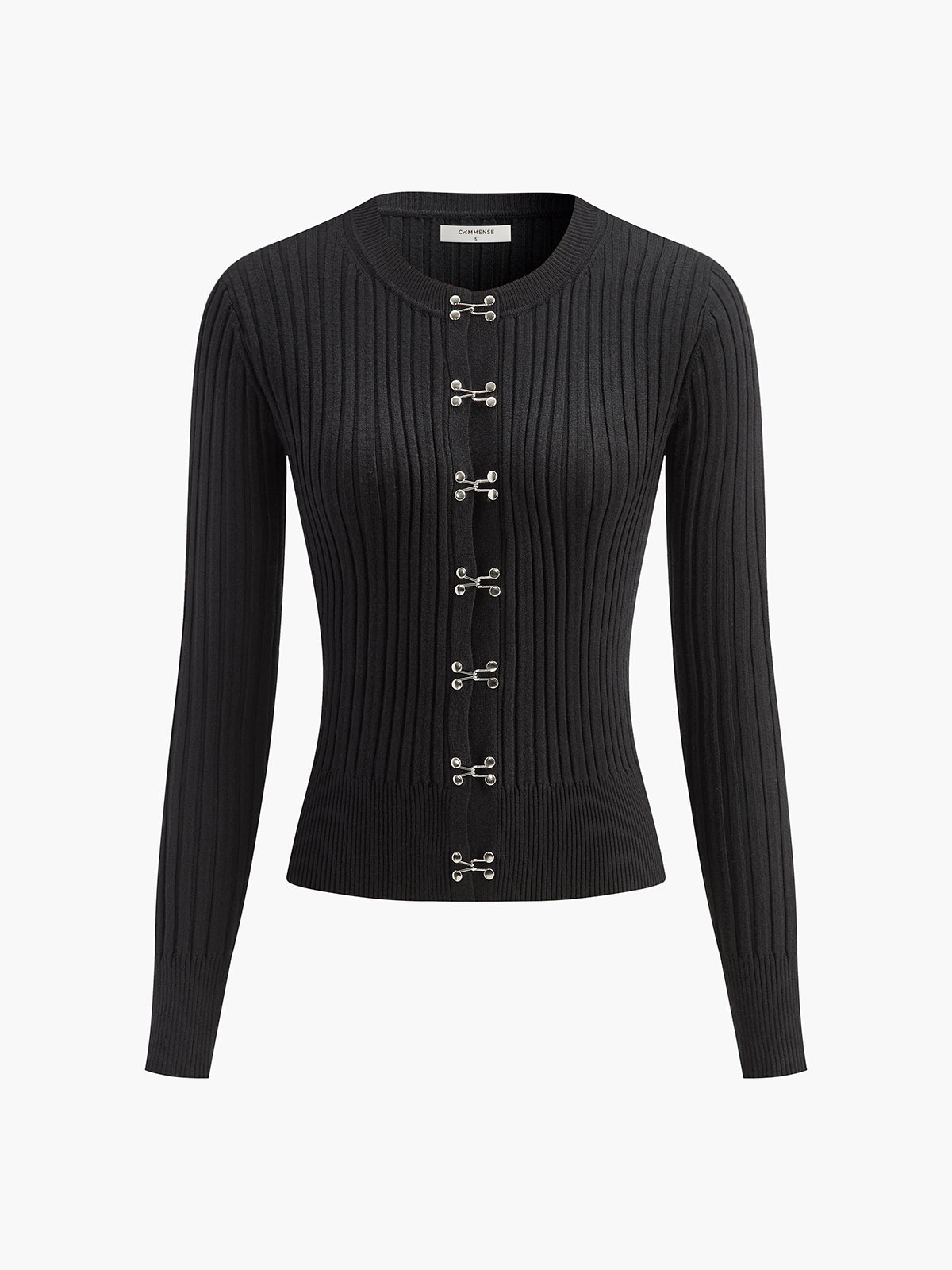 Hook Front Skinny Knit Top-Chicvia