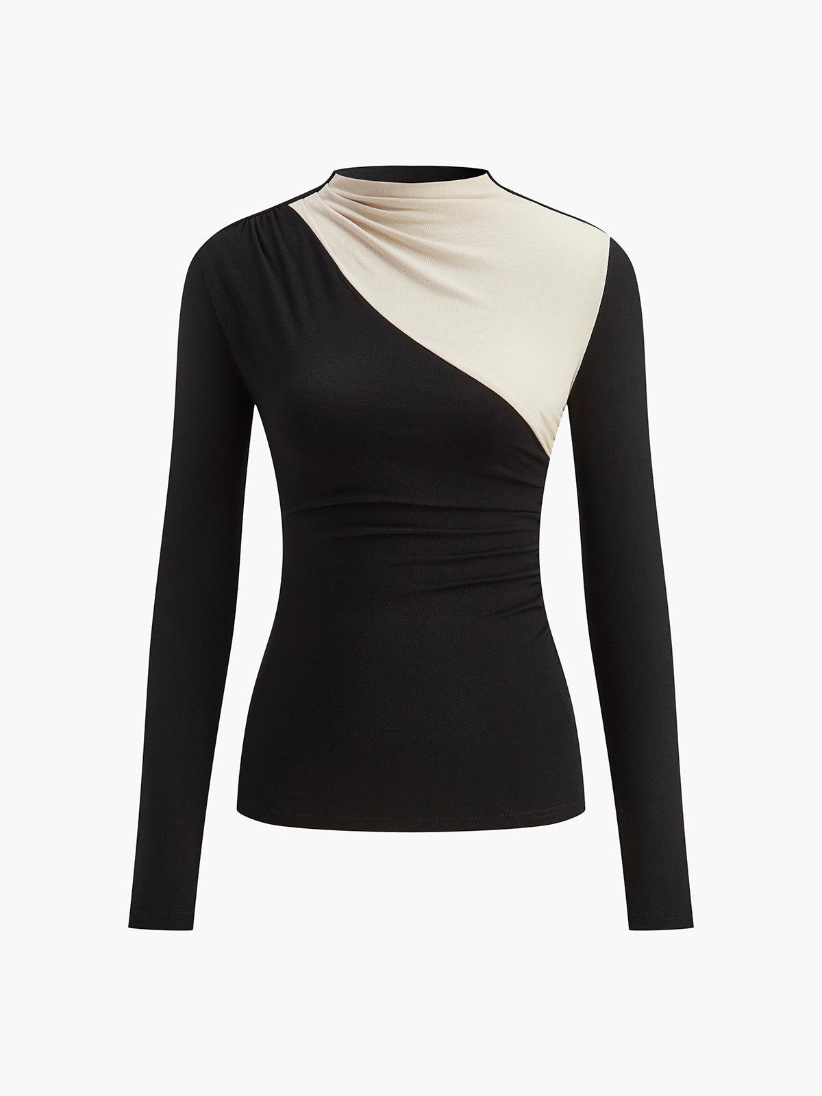 Color Block Long Sleeve T-Shirt-Chicvia