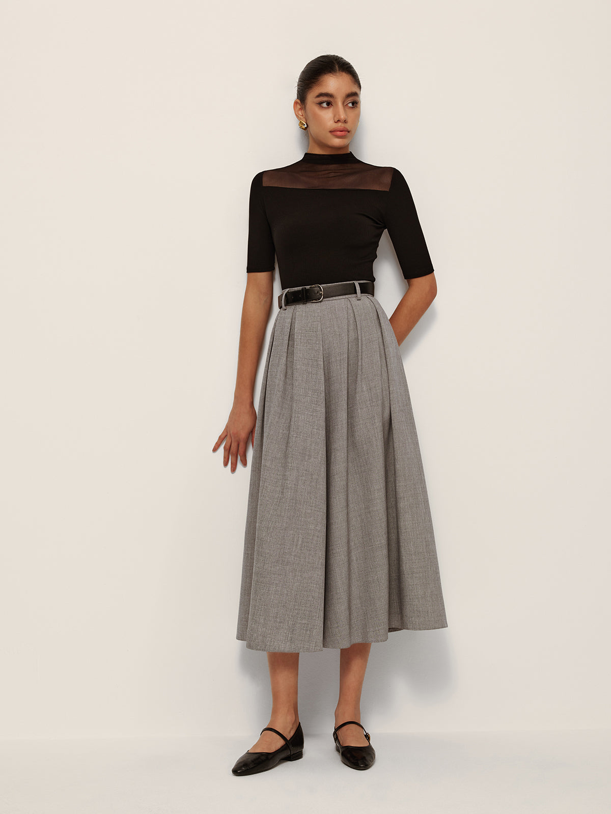 Mid-Waisted Pleated Check Skirt-Chicvia