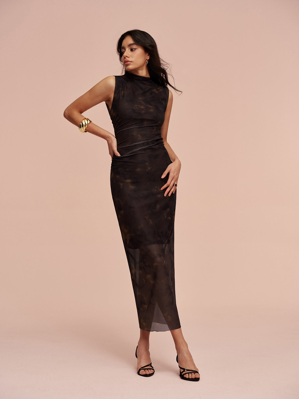 Jersey Lined Sleeveless Mesh Dress-Chicvia