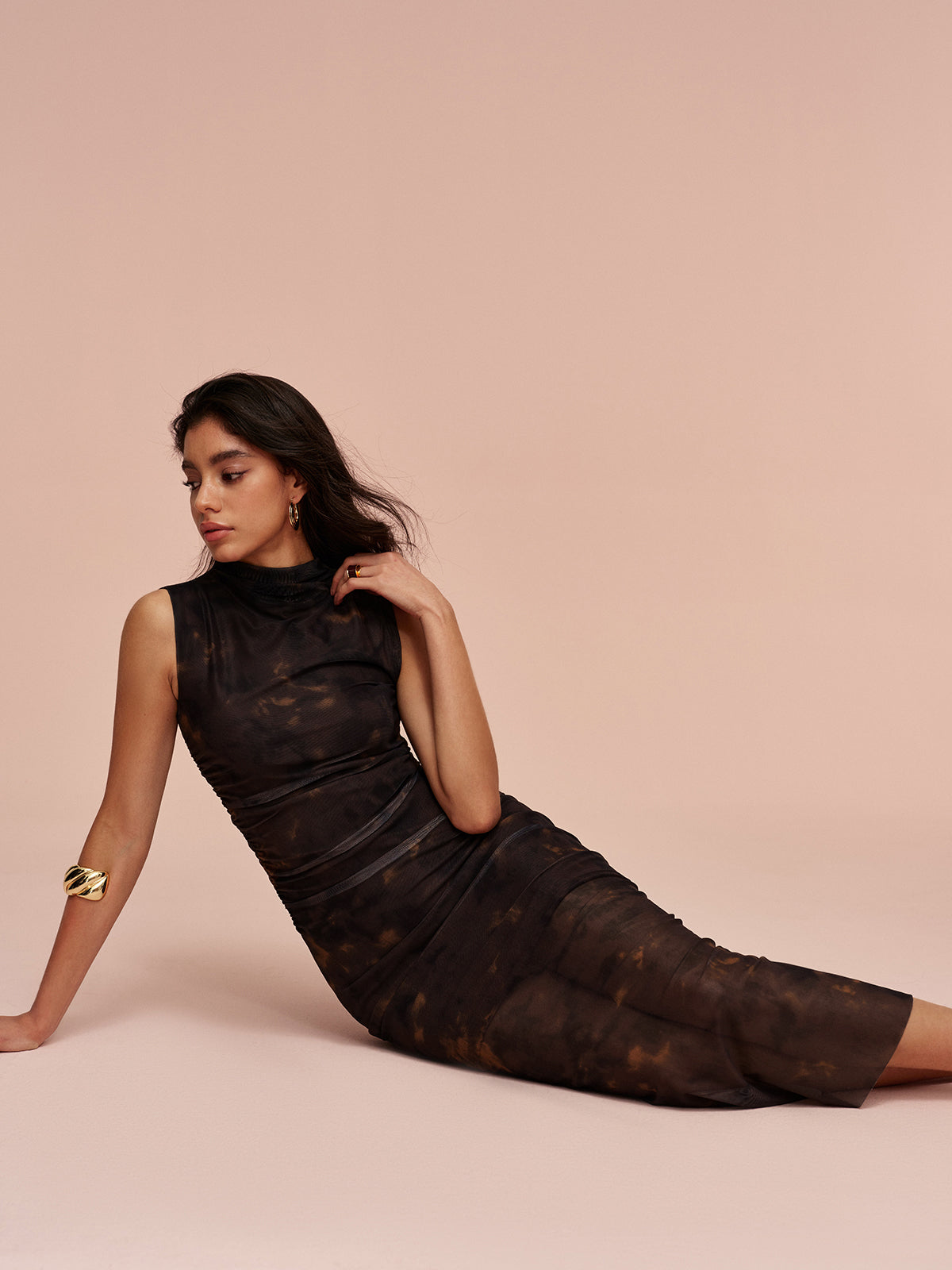 Jersey Lined Sleeveless Mesh Dress-Chicvia