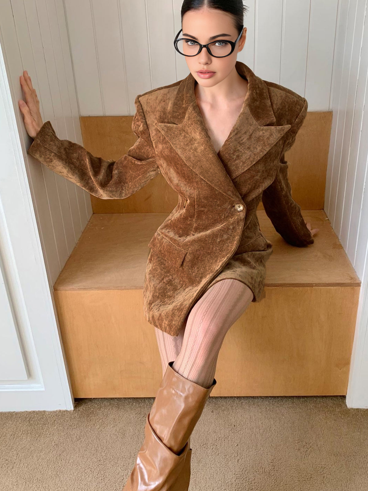 Button Cinched Long Blazer-Chicvia