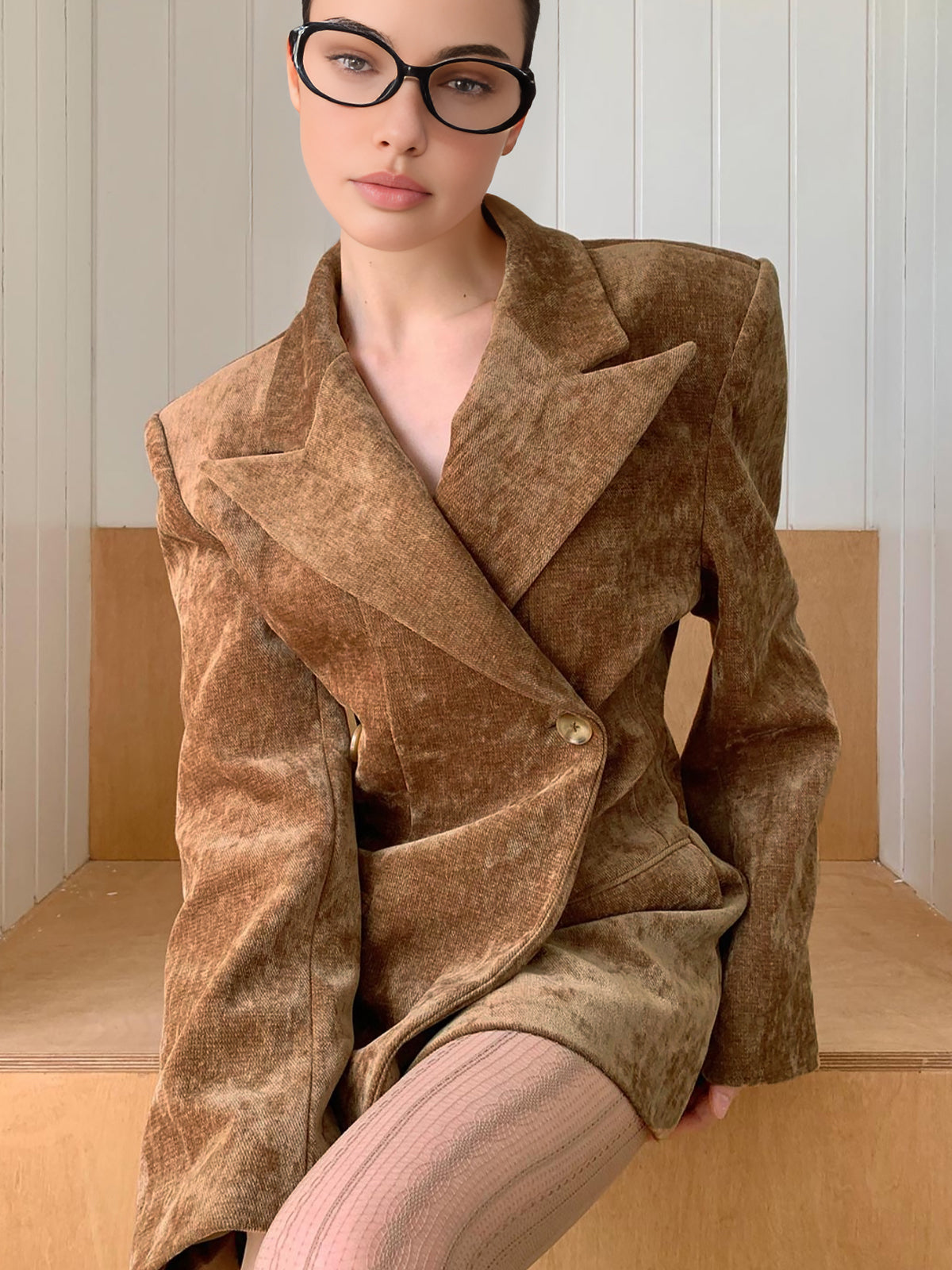 Button Cinched Long Blazer-Chicvia