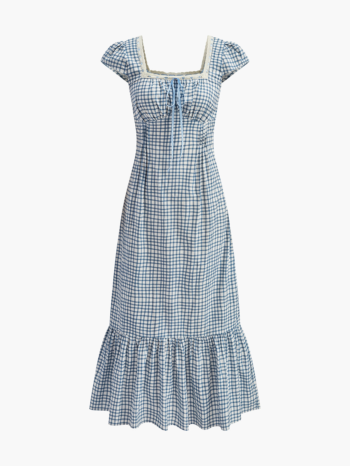 Plaid Printed Lace Panel Dress-Chicvia