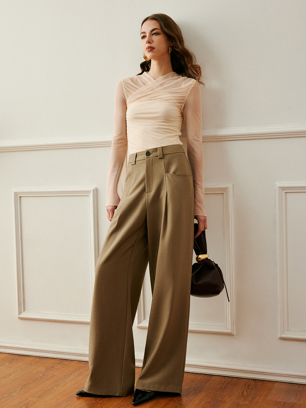 Cross-Wrap Semi-Sheer Top-Chicvia