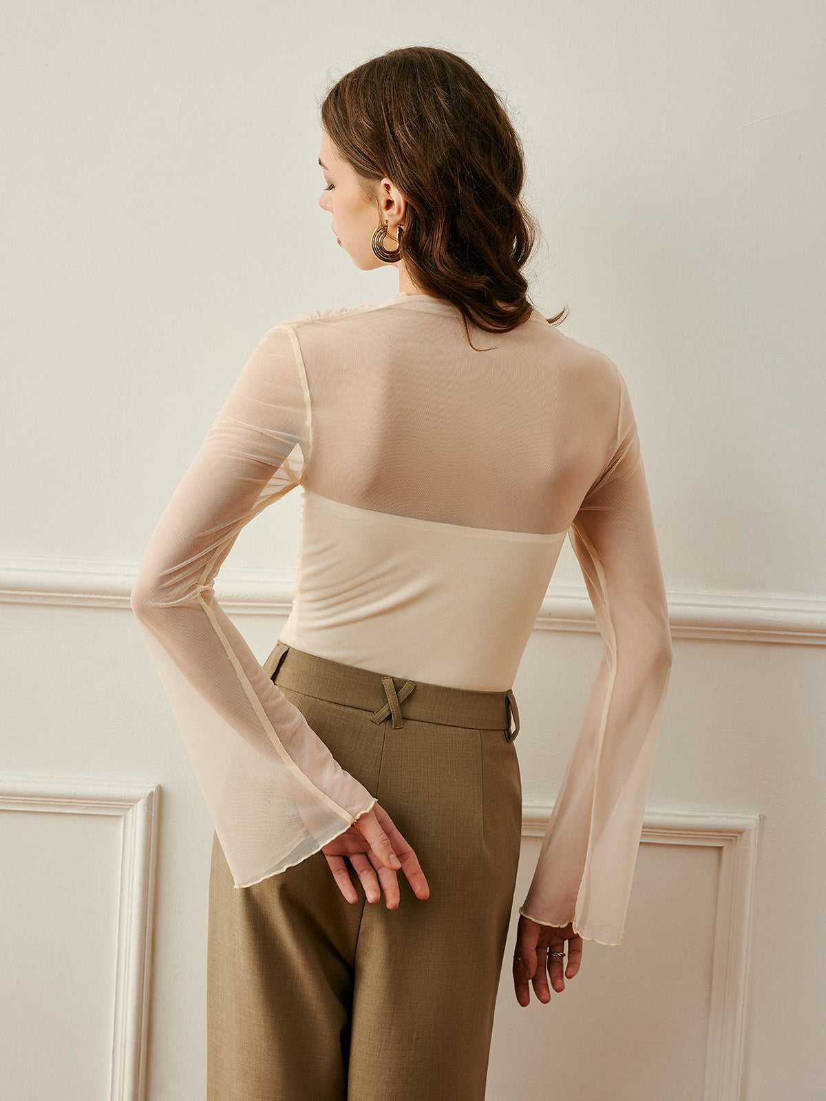 Cross-Wrap Semi-Sheer Top-Chicvia