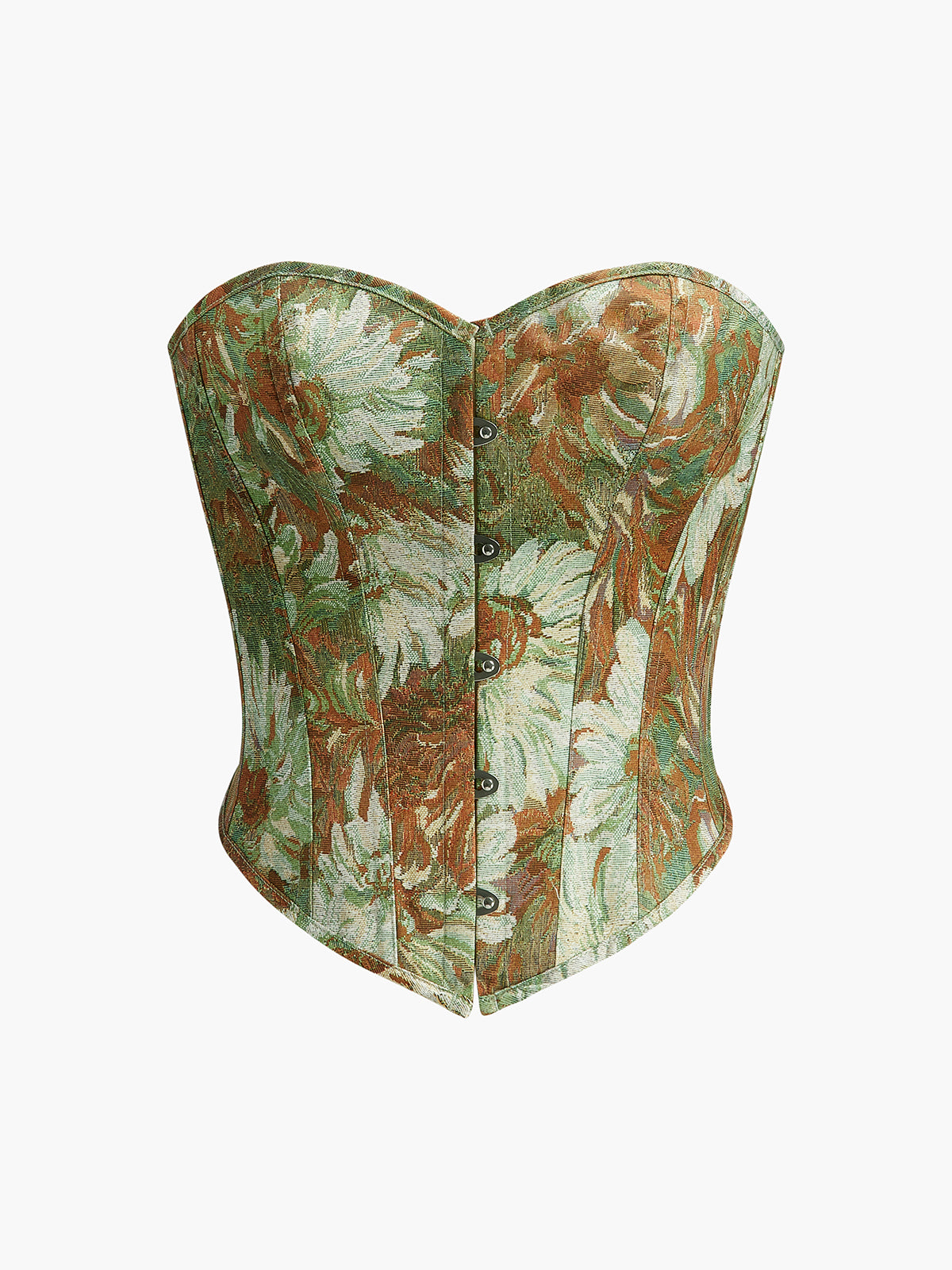 Floral Front Button Corset-Chicvia