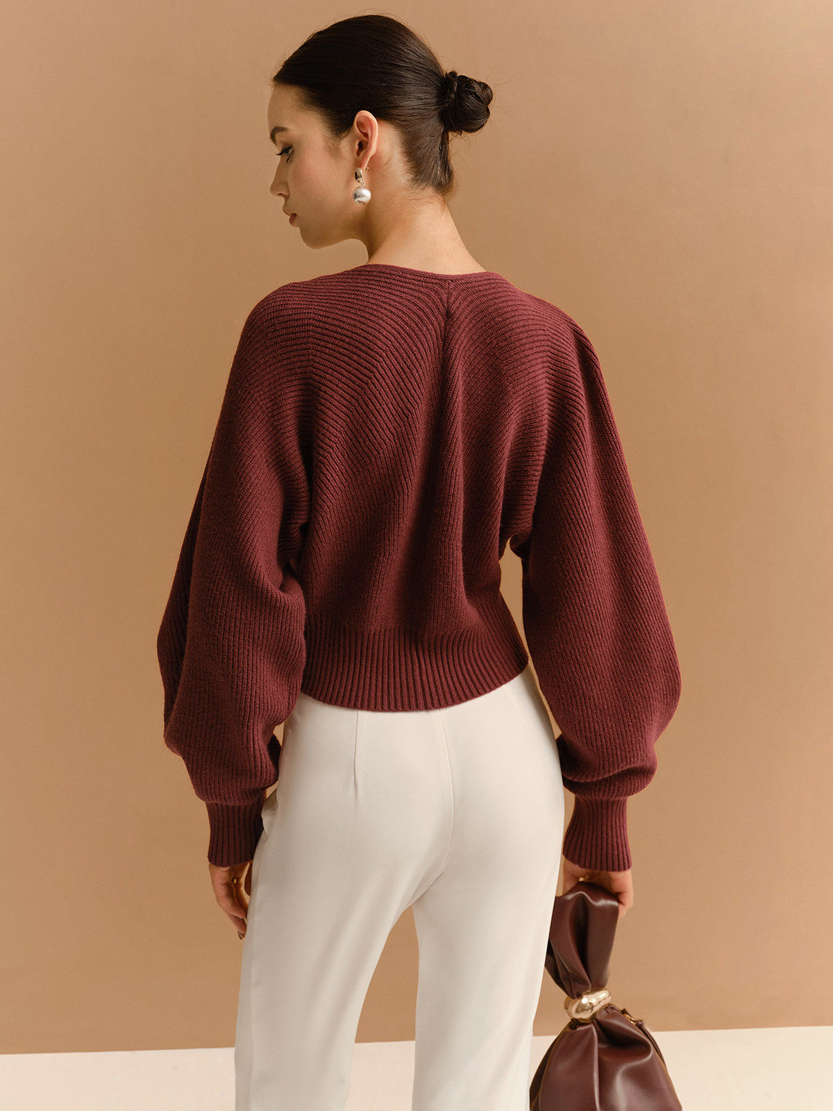 Leg-Of-Mutton Sleeve Metal-Detail Short Cardigan-Chicvia