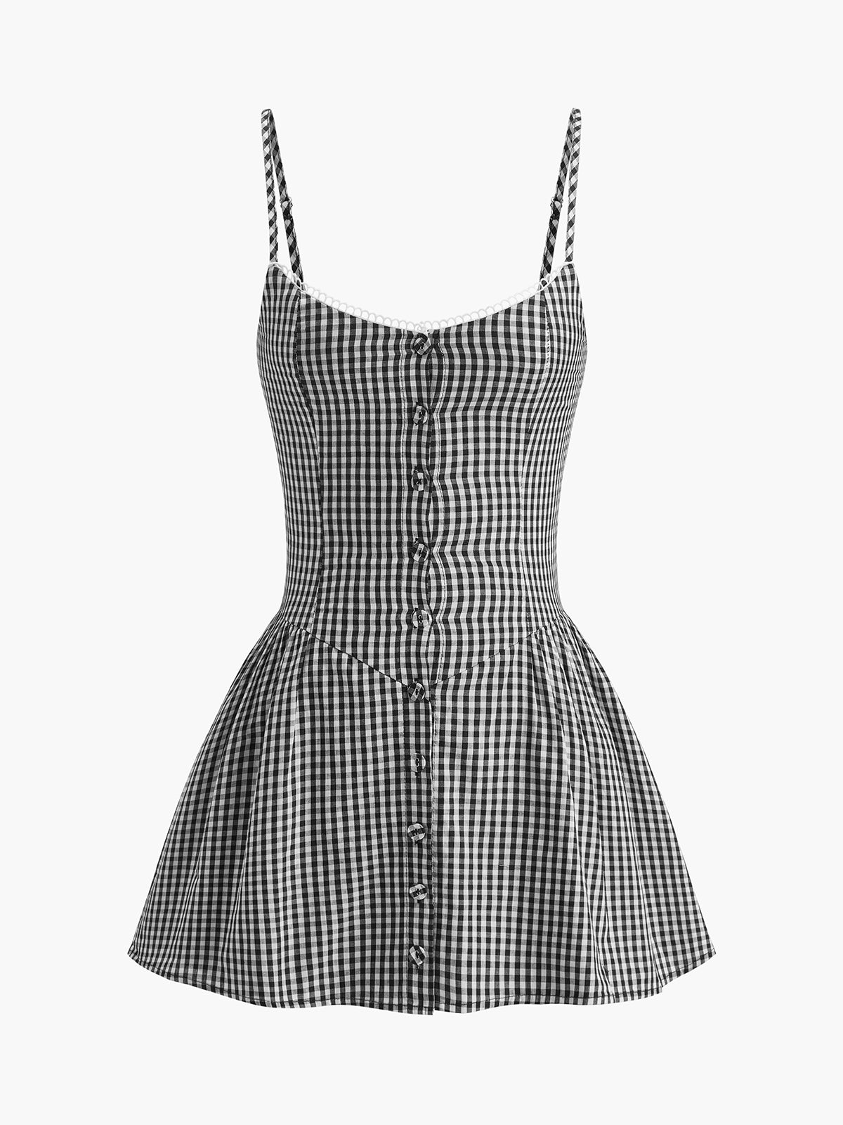 Plaid Button Front Cami Dress-Chicvia