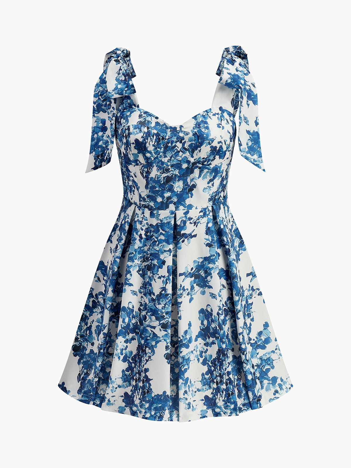 Floral Print Tie-Strap Sweetheart Dress-Chicvia