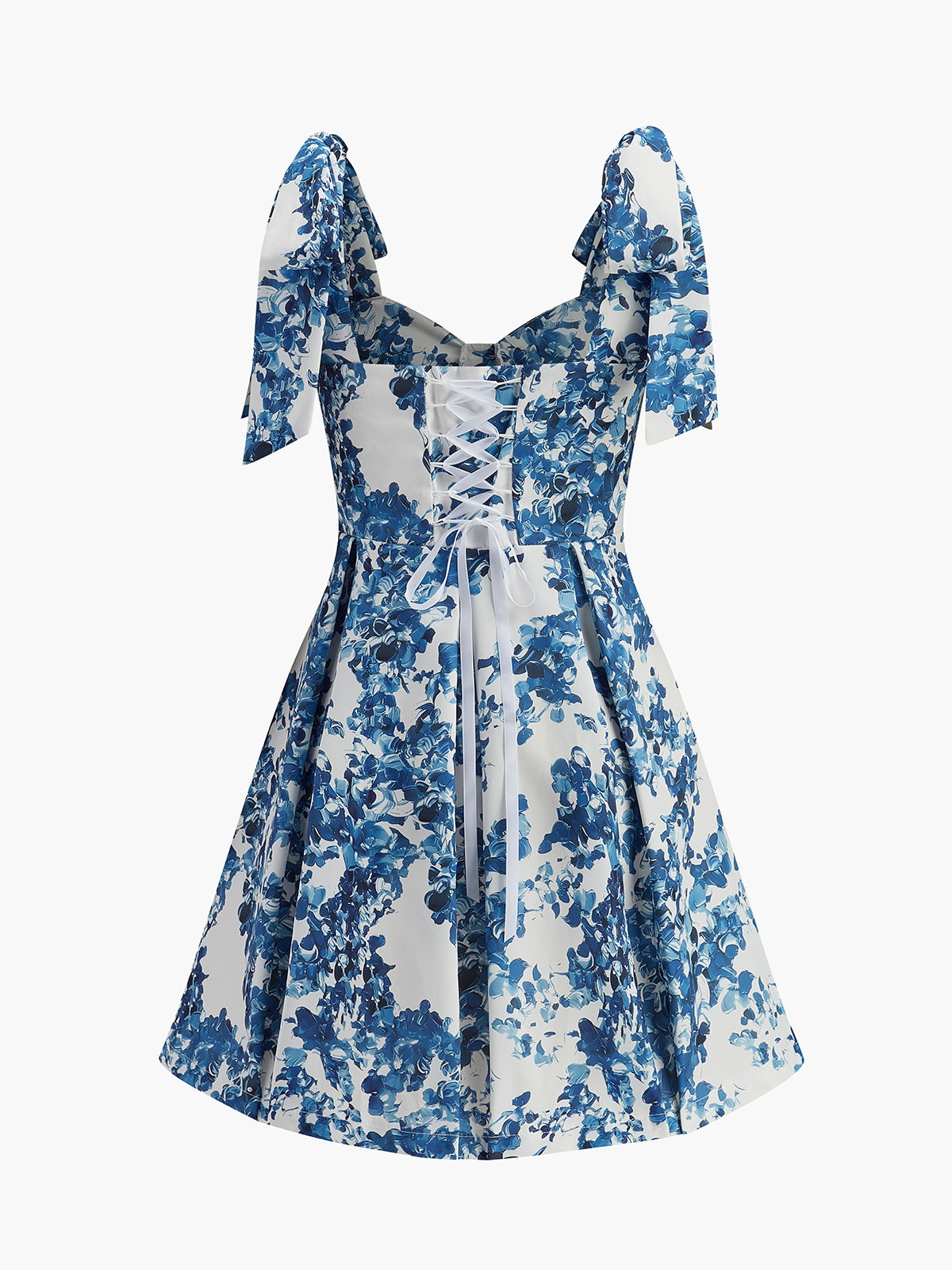 Floral Print Tie-Strap Sweetheart Dress-Chicvia