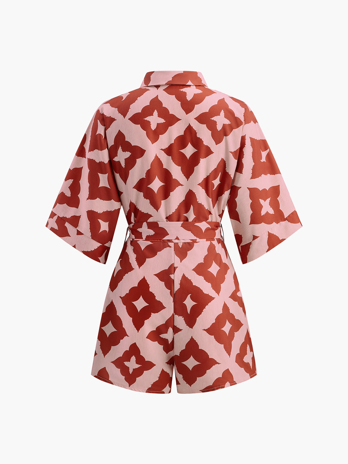 Floral Print Shirt Jumpsuit-Chicvia