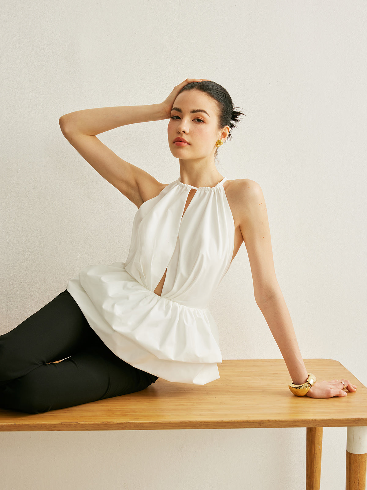 Peplum Keyhole Neck Top-Chicvia