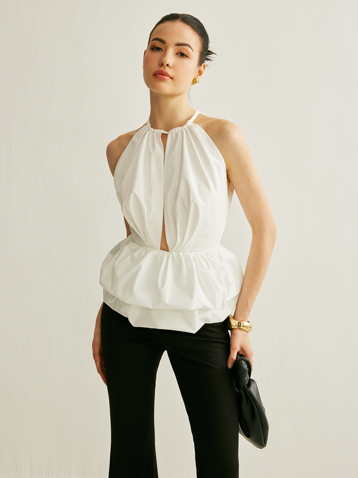 Peplum Keyhole Neck Top-Chicvia